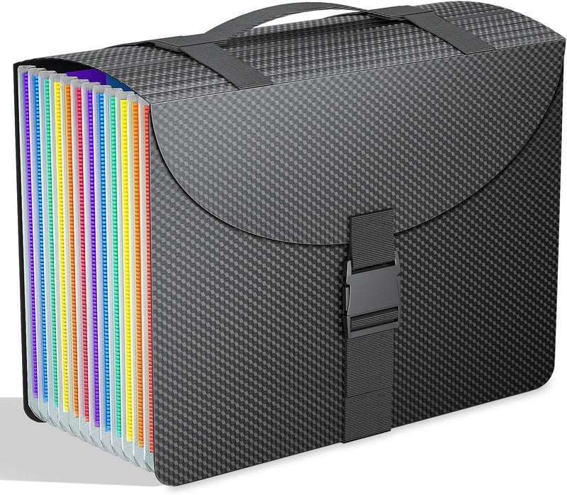 TCJ Expanding File Folders with Handle,Accordion File Organizer 13 Expandable Pockets,Portable Filing Box,Adjustable Support Strap,Colored Tabs,Paper Document Organizer,A4/Letter Size Diamond - Image 1